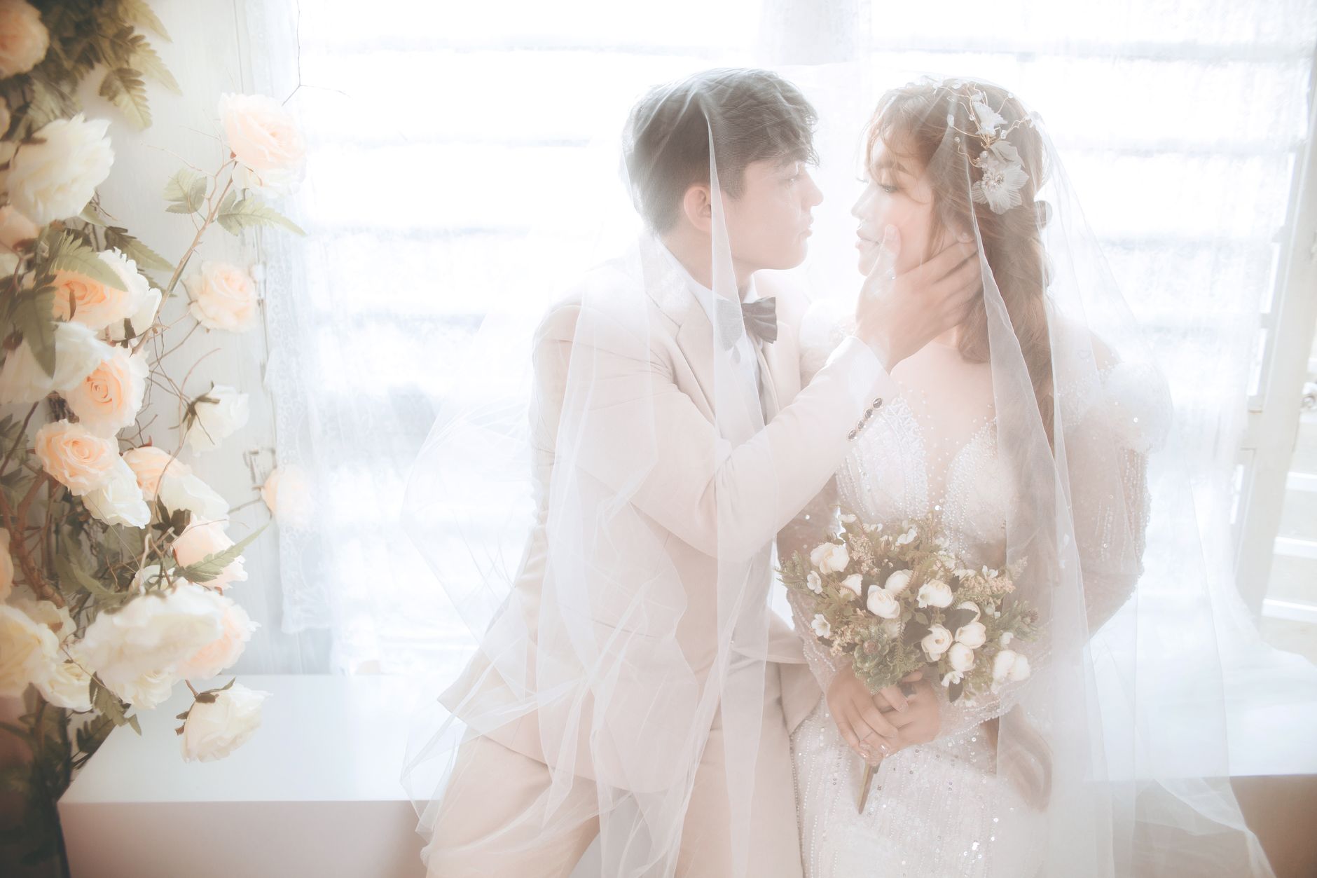 Wedding couple in soft light